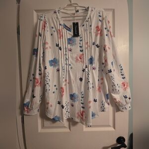 Floral Blouse with Blue and Pink Accents